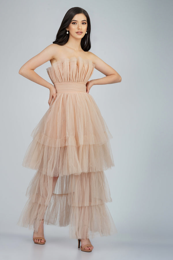 Lace & Beads Nelita Maxi Dress In Neutral