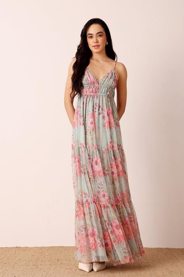 Lace & Beads Nemy Maxi Dress In Mint Floral