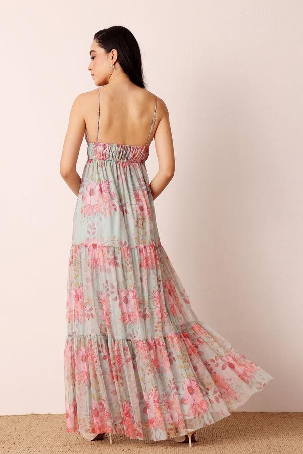 Lace & Beads Nemy Maxi Dress In Mint Floral