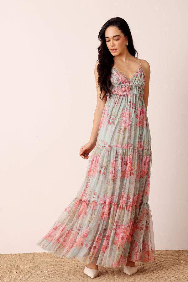 Lace & Beads Nemy Maxi Dress In Mint Floral