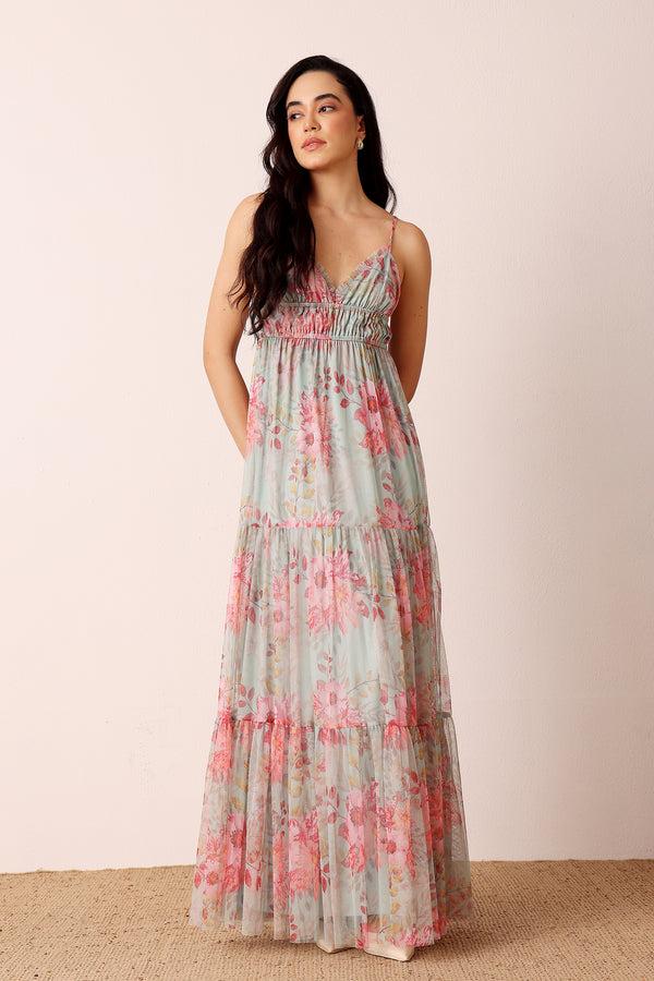 lace & beads Nemy Maxi Dress in Mint Floral