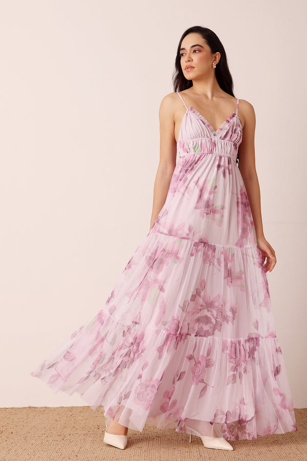 Lace & Beads Nemy Maxi Dress In Purple Floral