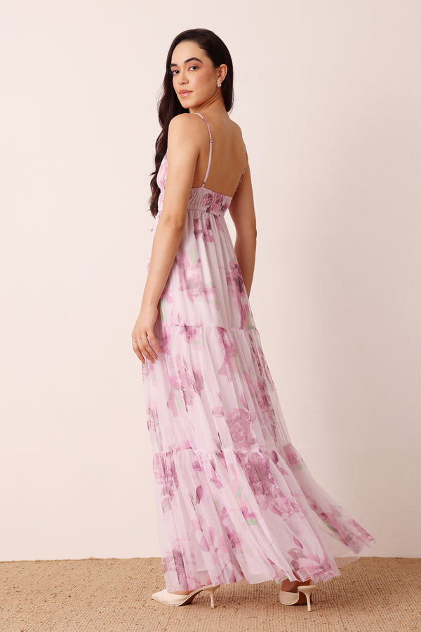 Lace & Beads Nemy Maxi Dress In Purple Floral