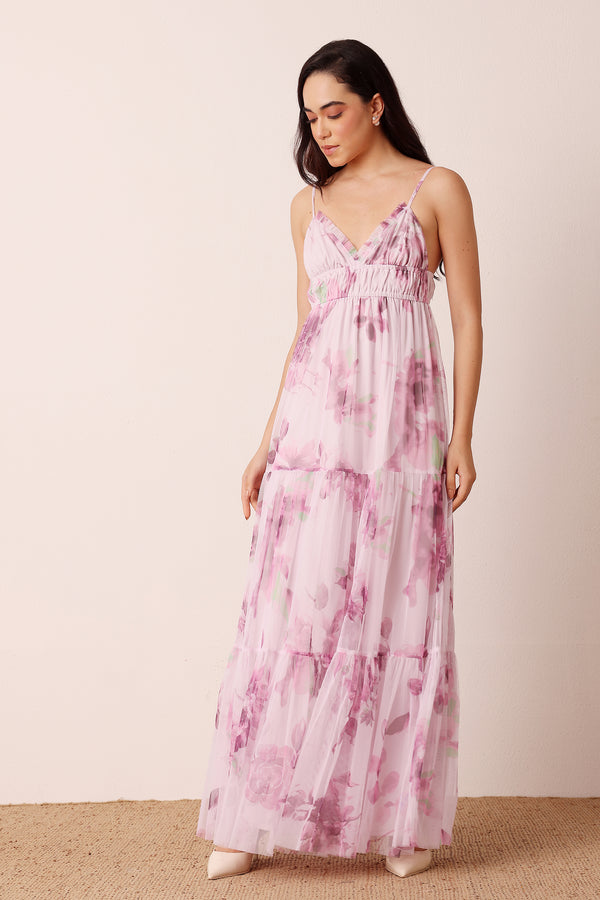 lace & beads Nemy Maxi Dress in Purple Floral