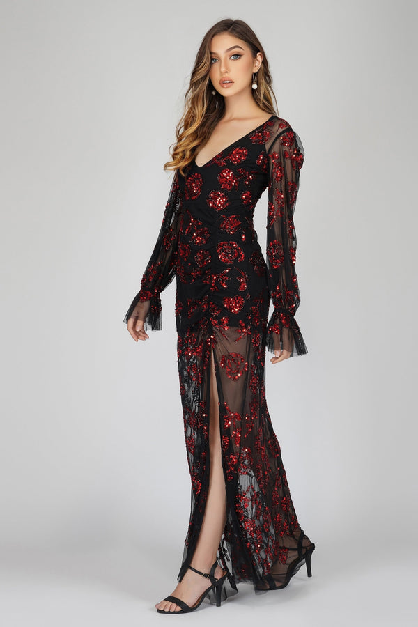 Lace & Beads Nerissa Rose Embellished Maxi Dress