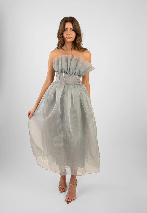 Lace & Beads Noah Organza Midi Dress In Grey
