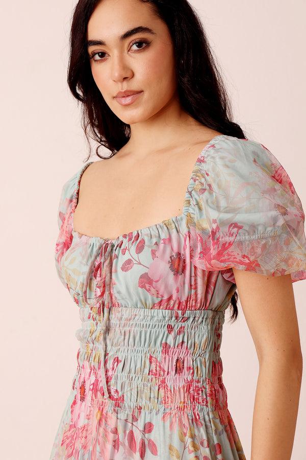 Lace & Beads Noore Maxi Dress In Mint Floral