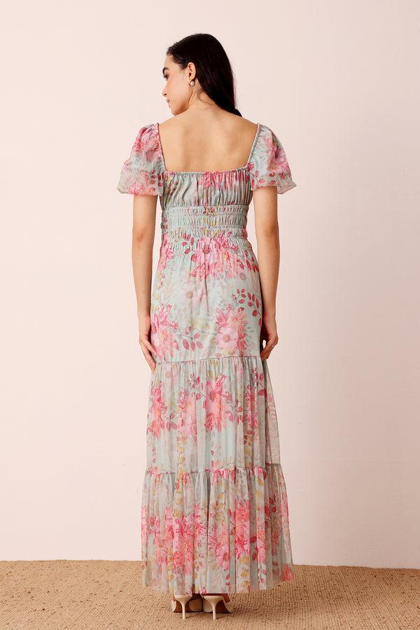Lace & Beads Noore Maxi Dress In Mint Floral