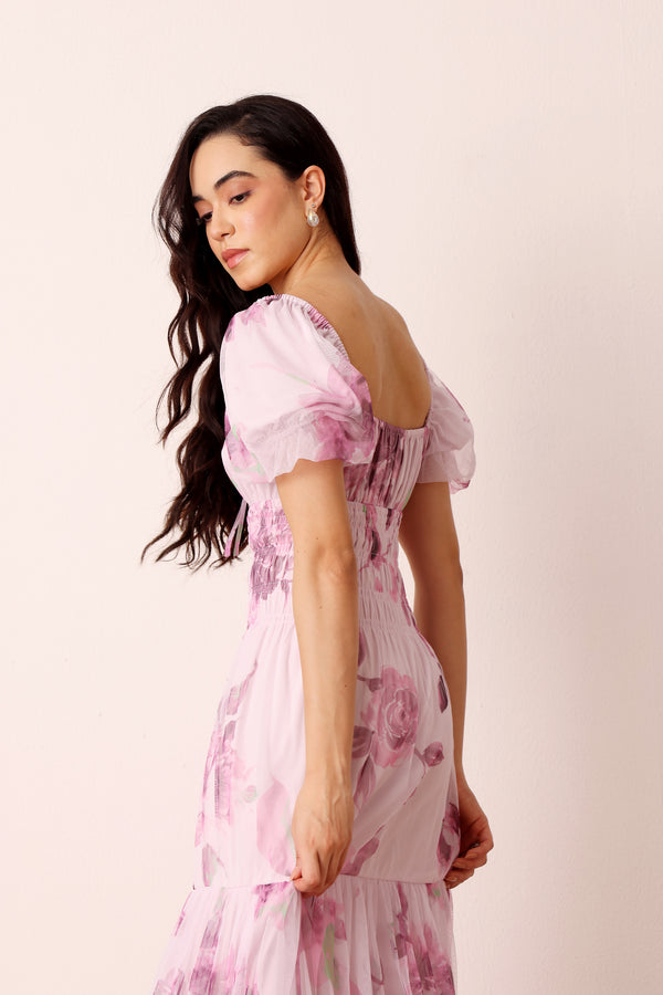 Lace & Beads Noore Maxi Dress In Purple Floral