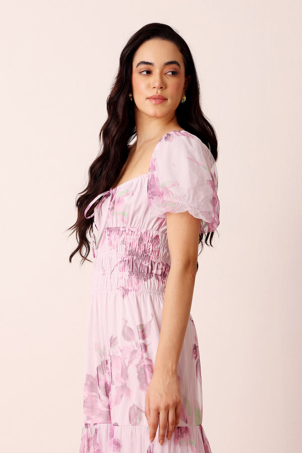 Lace & Beads Noore Maxi Dress In Purple Floral