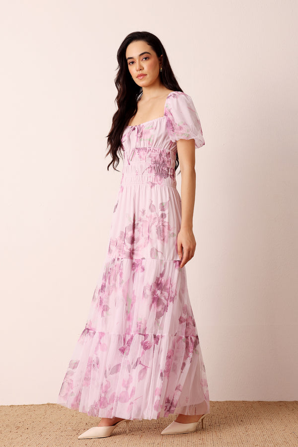 Lace & Beads Noore Maxi Dress In Purple Floral