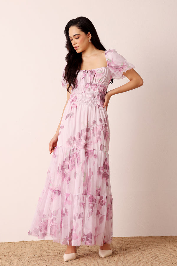 lace & beads Noore Maxi Dress in Purple Floral