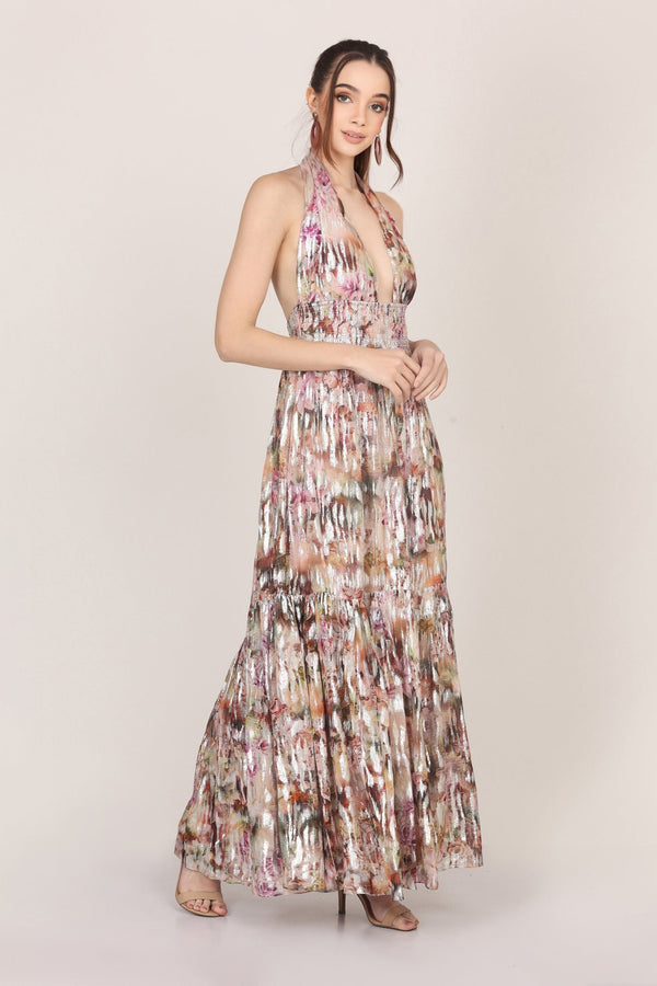 Lace & Beads Noorex Metallic Printed Maxi Dress