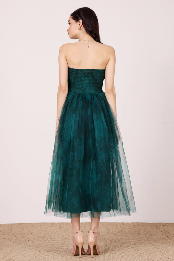 Lace & Beads Nusrat Midi Dress In Jade Green Floral