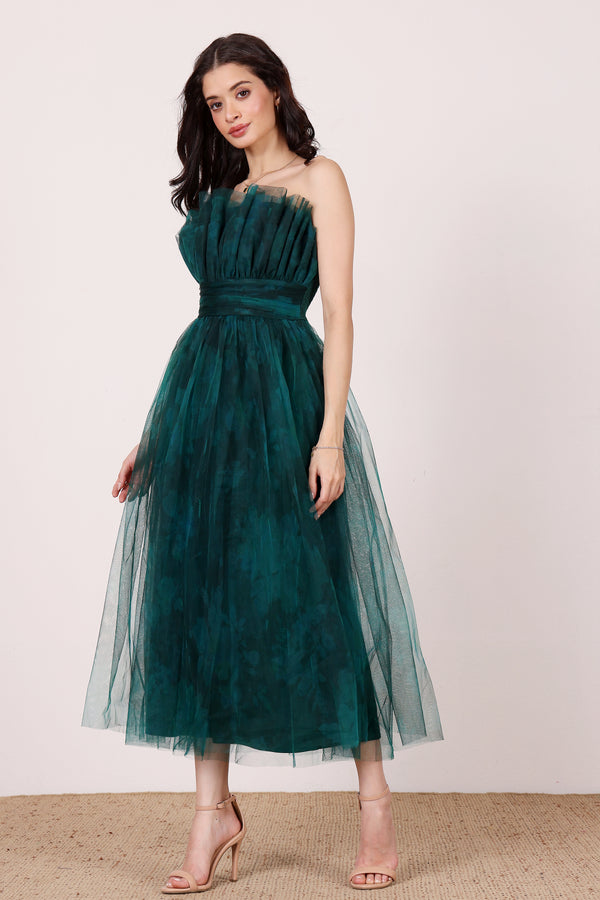 Lace & Beads Nusrat Midi Dress In Jade Green Floral