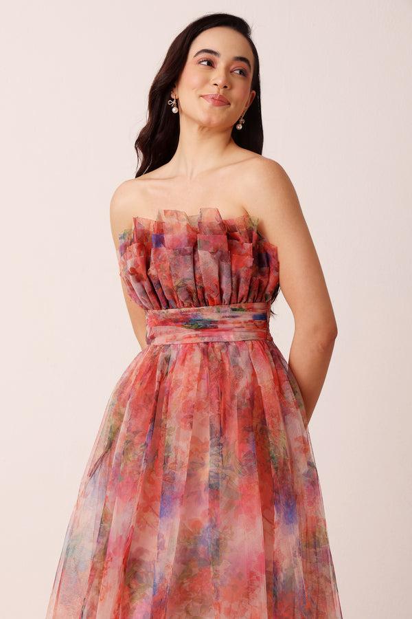 Lace & Beads Nusrat Midi Dress In Mixed Floral