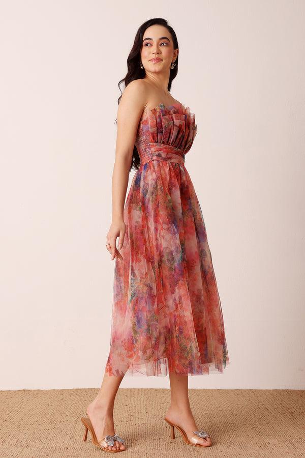Lace & Beads Nusrat Midi Dress In Mixed Floral