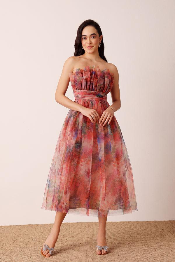 lace & beads Nusrat Midi Dress in Mixed Floral