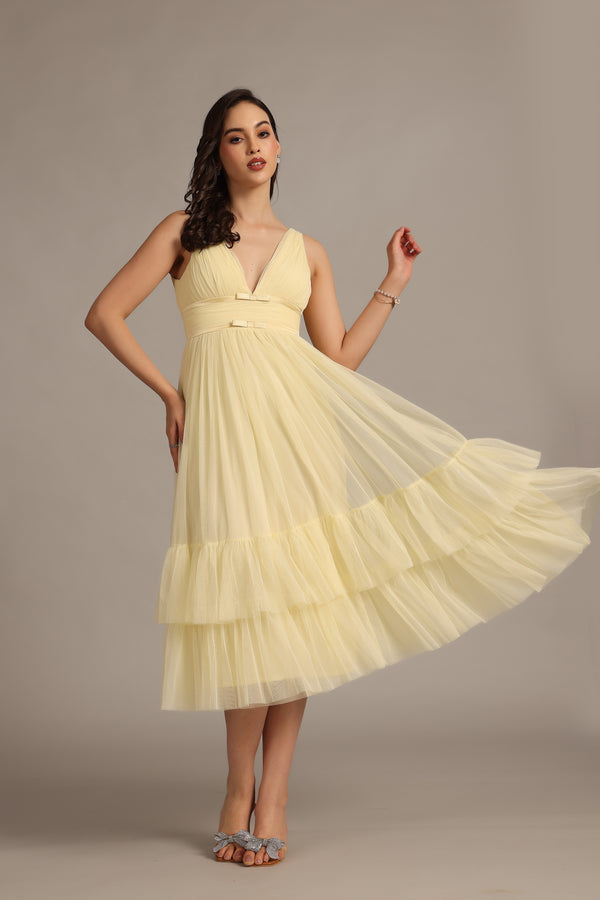 Lace & Beads Nymeria Midi Dress In Buttercup