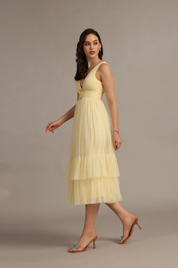 Lace & Beads Nymeria Midi Dress In Buttercup
