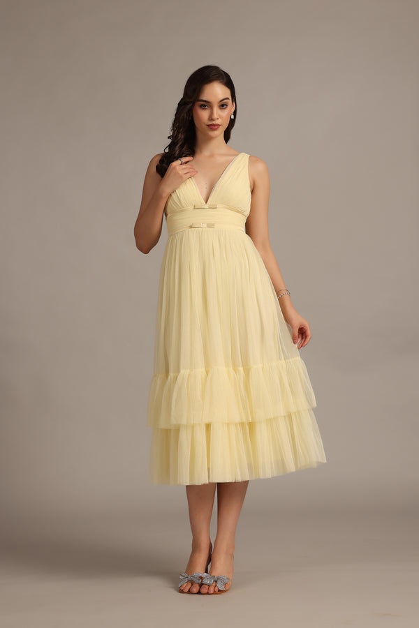 lace & beads Nymeria Midi Dress in Buttercup