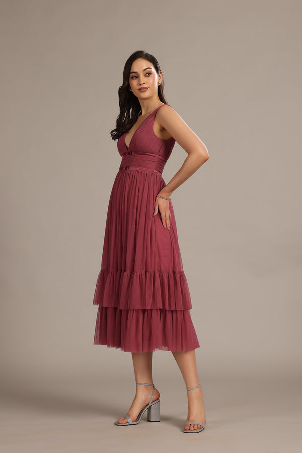 Lace & Beads Nymeria Midi Dress In Orchid
