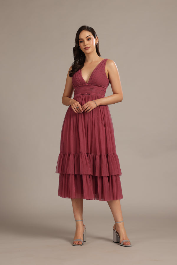 lace & beads Nymeria Midi Dress in Orchid