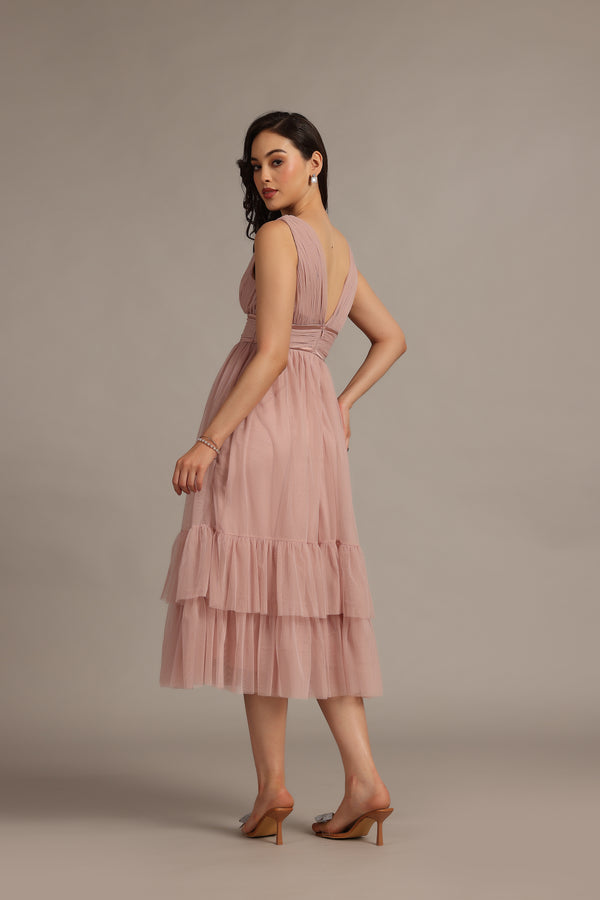 Lace & Beads Nymeria Midi Dress In Soft Pink