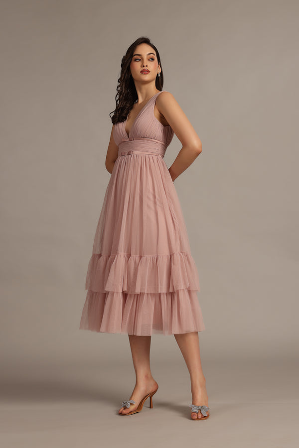 Lace & Beads Nymeria Midi Dress In Soft Pink