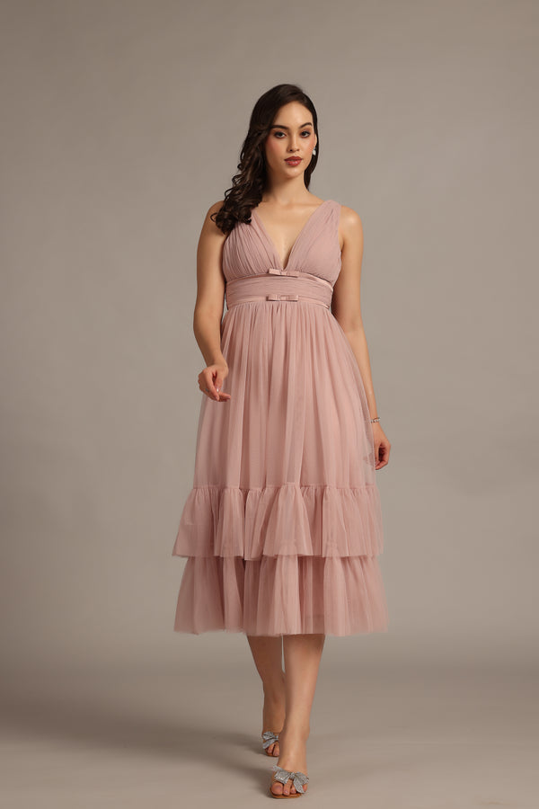 lace & beads Nymeria Midi Dress in Soft Pink