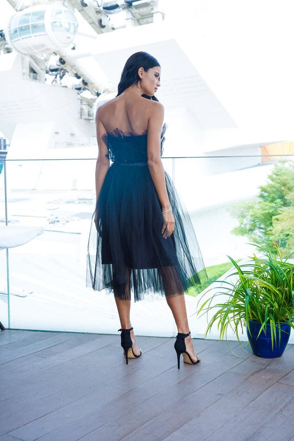 Lace & Beads Nyra Tulle Top In Black