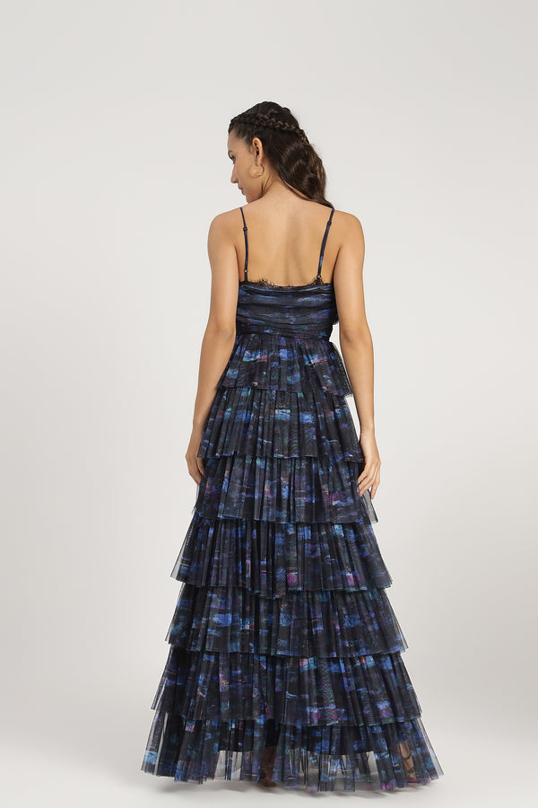 Lace & Beads Oakley Maxi Dress In Blue Print