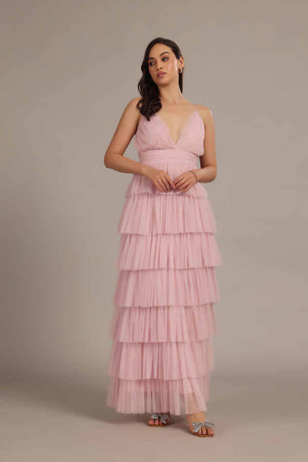 Lace & Beads Oakley Maxi Dress In Powder Pink