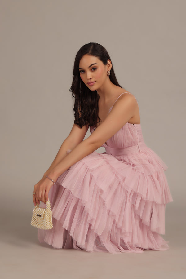 lace & beads Oakley Maxi Dress in Powder Pink