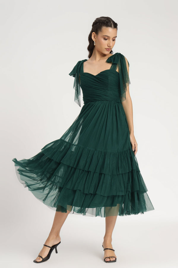 Lace & Beads Ollie Midi Dress In Emerald Green