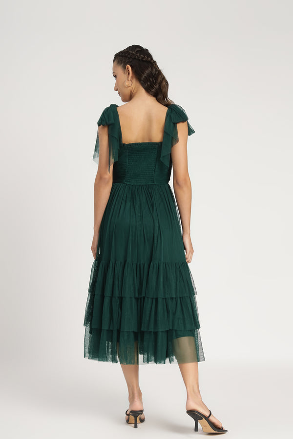 Lace & Beads Ollie Midi Dress In Emerald Green