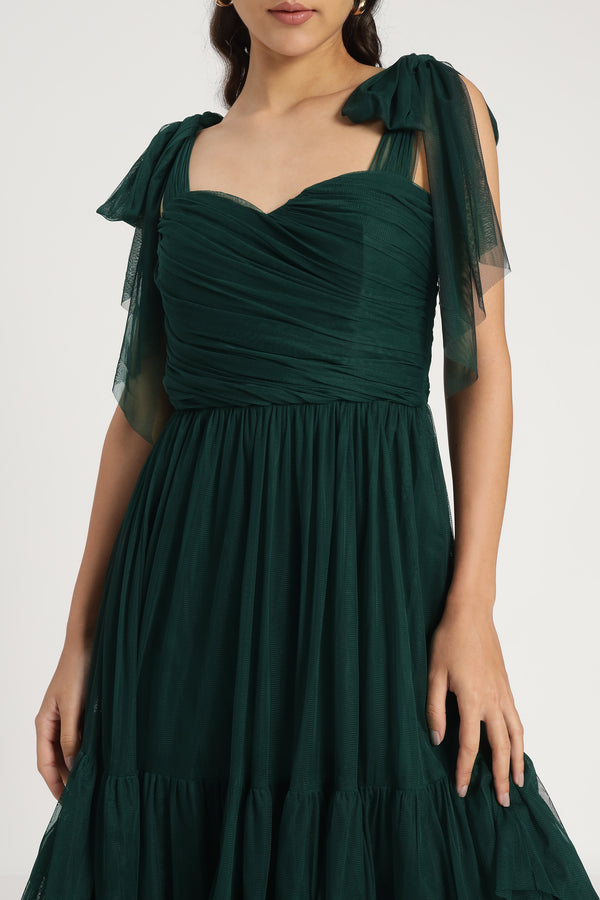 Lace & Beads Ollie Midi Dress In Emerald Green