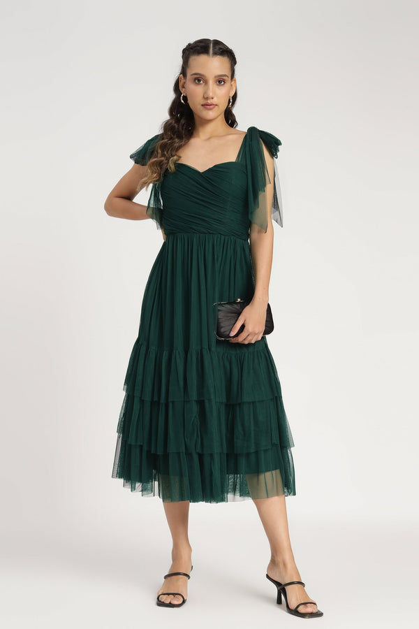 lace & beads Ollie Midi Dress in Emerald Green