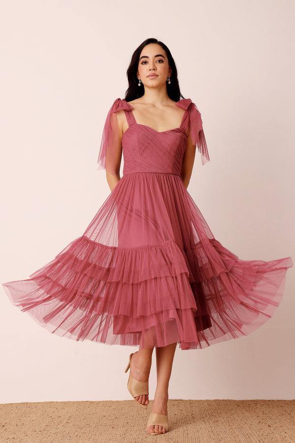 Lace & Beads Ollie Midi Dress In Orchid