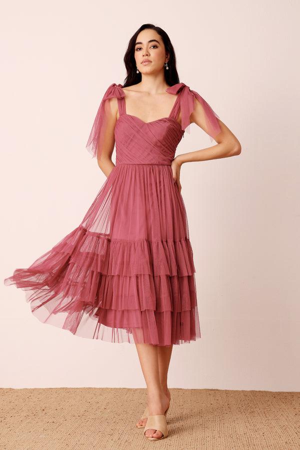 lace & beads Ollie Midi Dress in Orchid