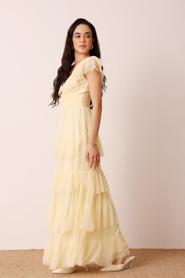 Lace & Beads Olympia Maxi Dress In Buttercup