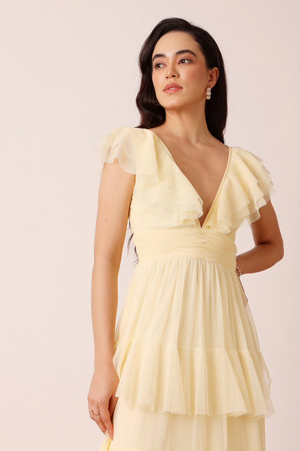 lace & beads Olympia Maxi Dress in Buttercup