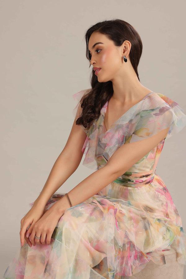 Lace & Beads Olympia Maxi Dress In Cream Pink Floral