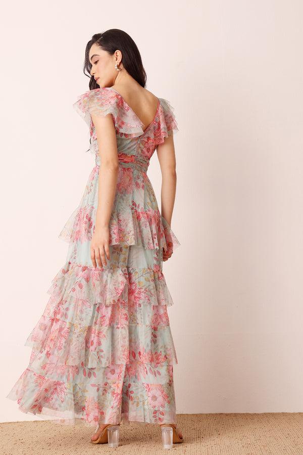 Lace & Beads Olympia Maxi Dress In Mint Floral