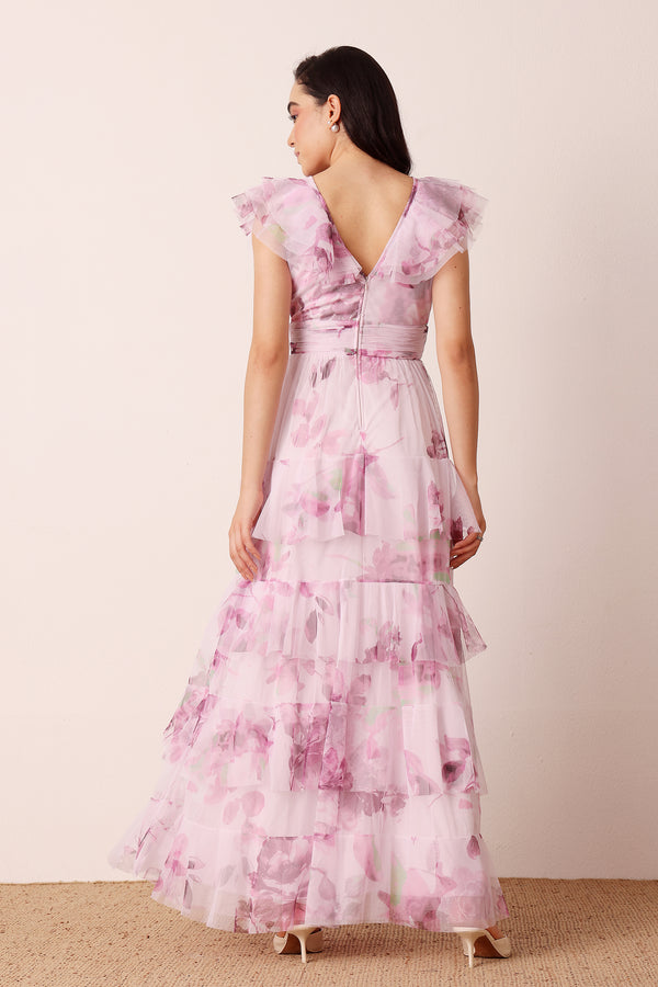 Lace & Beads Olympia Maxi Dress In Purple Floral