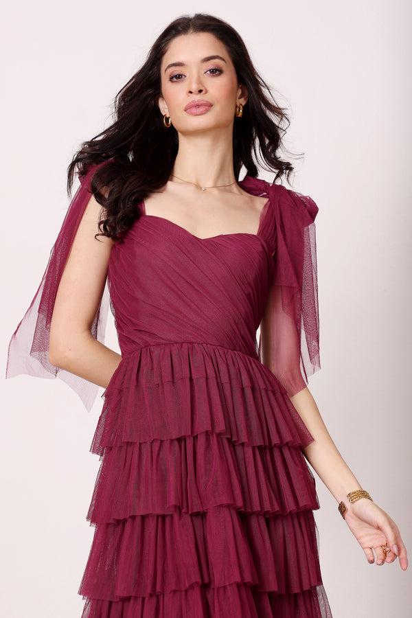 Lace & Beads Ophelia Fig Maxi Dress With Tie Detail