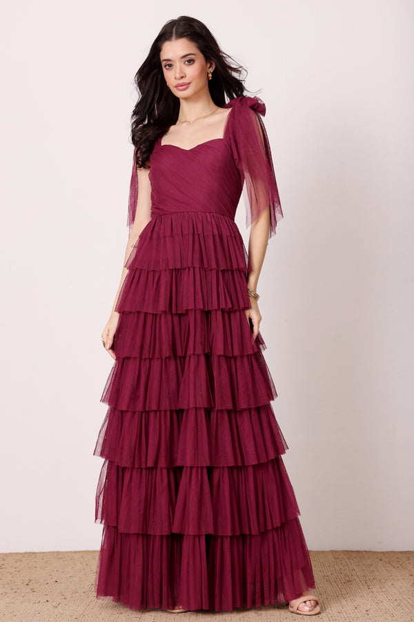 lace & beads Ophelia Fig Maxi Dress with Tie Detail