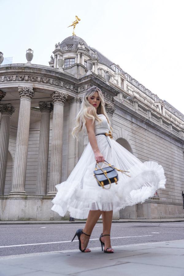Lace & Beads Orion Bridal Tulle Midi Dress In Ivory