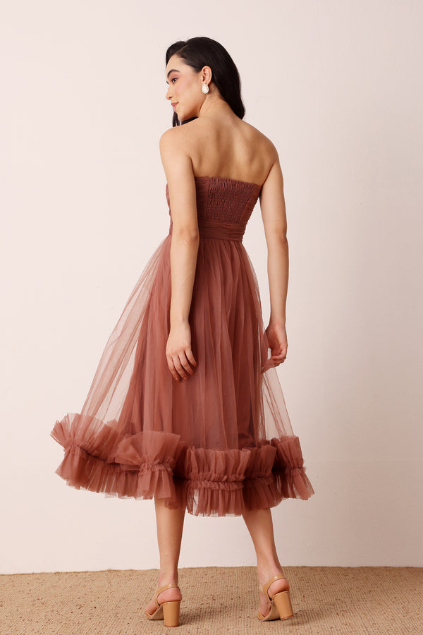 Lace & Beads Orion Midi Dress In Rose Brown