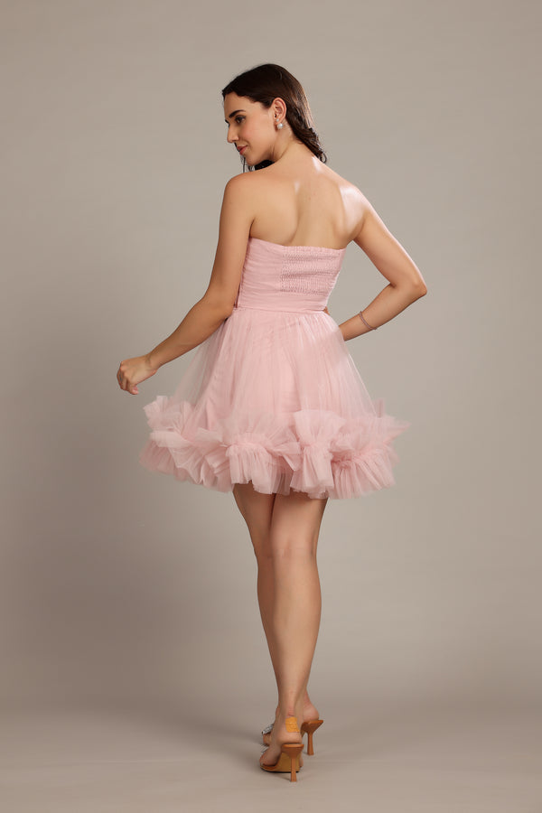 Lace & Beads Orion Mini Dress In Powder Pink